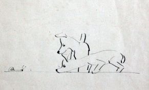 Edmund Blampied (1886-1966)two pen and ink drawings,Dogs looking at a snail and Rider watering a