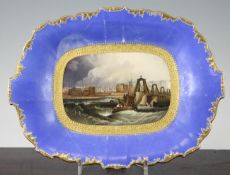 A unique Doe & Rogers of Worcester decorated H&R.Daniel dessert dish painted with a View of the