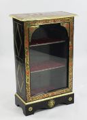 A Victorian ebonised boulle work pier cabinet, with brass and tortoiseshell inlay, with single