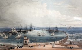 W. Grant Publ.colour lithograph,View of the Intended Harbour at Brighton, on the Recoil Principle,