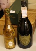 One magnum of Dom Perignon 1993; and one bottle of Roederer Cristal 1993, fill level very high but