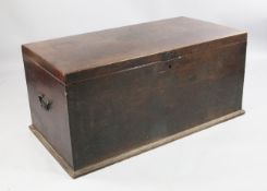 A large George III mahogany trunk, with brass side carrying handles, W.4ft