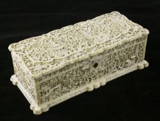 A fine Chinese export ivory rectangular box, first half 19th century, the cover and four sides