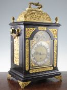 A Victorian gilt brass mounted ebonised chiming bracket clock, the dial with chime / silent and