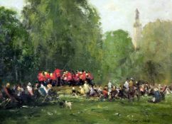 Charles Horwood (1907-1975)oil on board,A band playing in a London park,signed,11.5 x 15.5in.