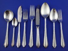 A 1930`s Art Deco silver plated canteen of cutlery, comprising one hundred and thirty items, housed