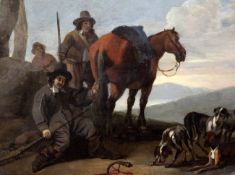18th century Flemish Schoolpair of oils on copper,Sportsmen loading a musket and Tinker outside a