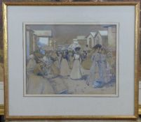 James Greig (1861-1941)pencil and watercolour,Boulogne beach,signed, J S Mass & Co label verso,9.5