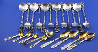 Twenty items of Soviet Union silver flatware, including spoons and forks and a similar silver gilt