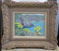 Arthur Royce Bradbury (1892-1977)oil on card,Coastal cliffs,signed and dated 1929,7.5 x 10in.