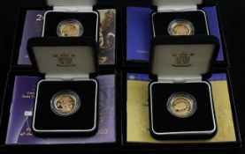 Four 21st century Royal Mint gold proof full sovereigns, 2002,2003,2005 & 2006, all boxed with
