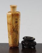 A small Chinese ivory hexagonal vase, late 19th / early 20th century, engraved with flowers, birds,