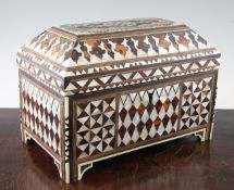 An 18th / 19th century Ottoman bone, mother of pearl and tortoiseshell inlaid casket, with