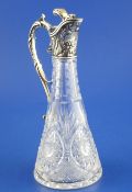 A late 19th/early 20th century Russian 84 zolotnik silver mounted cut glass ewer, the mount