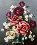 § Lev Tchistovsky Tchistovsky (1902-1969)oil on board,Pink roses,signed21.5 x 18in.