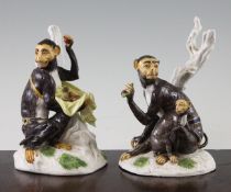 A pair of Meissen monkey groups, 19th century, after Kandler, the first modelled as a mother and