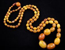 A single strand graduated amber bead necklace, gross 88 grams, 45in.