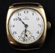 A gentleman`s 1930`s 9ct gold Omega manual wind wrist watch, with Arabic dial and subsidiary