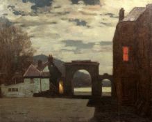 § George Houston (1869-1947)oil on canvas,The Archway, Inverary at night,signed,28 x 36in.,
