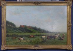 Jules Marie Armand Goethals (1844-1902)oil on canvas,Cattle in a pasture,signed and dated 1880,25 x