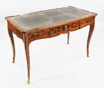 A Louis XV style kingwood and marquetry inlaid bureau plat, with gilt tooled inset skiver over
