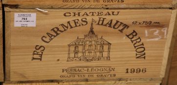 A case of twelve bottles of Chateau Les Carmes Haut-Brion 1996, Pessac-Leognan, owc.