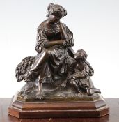 A 19th century bronze figure group of Ruth in the cornfield, with attendant child, unsigned, on