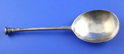 A Charles I unascribed provincial silver seal top spoon, the top with prick dot initials, RB over