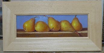 Raymond Campbell (1956)oil on board,Golden Pears,signed,4.5 x 14.5in.