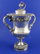 A William IV demi fluted silver two handled presentation cup and cover by Matthew Boulton, of
