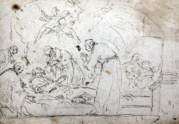 Early 18th century Venetian Schoolink drawing,Death of the saint,By repute from the Collection of