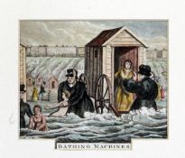 Bathing at Brightoncoloured engraving and coloured aquatint,Bathing Machines, aquatint from