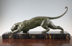 D.H. Chiparus (1886-1947). A green patinated metal statuette of a stalking panther, mounted on a