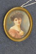 Mabel H. Lakeoil on ivory,Miniature of a lady,initialled and dated 1901,3 x 2.25in.