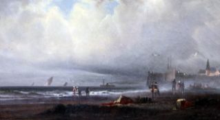 H. Goodwin (19th C.)oil on canvas,Beach scene,signed,8 x 14in.