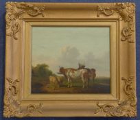 19th century Flemish Schooloil on wooden panel,Cattle and sheep in a landscape,8.5 x 10in.