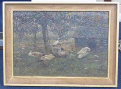 Ben Fisher (fl.c.1900-1930)oil on card,Ducks - A welcome shade,signed and dated 1925,9.5 x 13.5in.