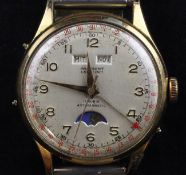 A gentleman`s 1950`s? Swiss steel and gold plated calendar moonphase manual wind wrist watch, with