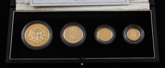 A 1989 Royal Mint 500th Anniversary of the First Gold Sovereign gold proof four coin collection,