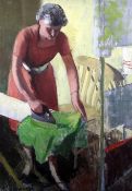 William Dring (1904-1990)oil on canvas,Woman ironing,signed, with studio stamp verso,42 x 30in.,
