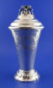 A 19th century American sterling silver vase and cover by Tiffany & Co, of tapering cylindrical