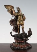 A late 17th century Continental carved and polychrome figure, depicting St George and the dragon,