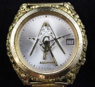 A gentleman`s 10ct gold, enamel and steel Bulova Accutron masonic wrist watch, with date aperture