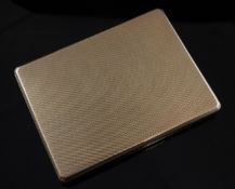 A late 1920`s engine turned 9ct gold cigarette case, of rectangular form, Adie Brothers Ltd,
