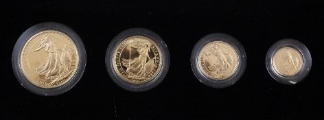 A 1988 Royal Mint Brittania gold proof four coin set, in box with certificate.