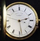 An Edwardian 18ct gold keywind lever hunter chronograph pocket watch by Russels Ltd, Liverpool,