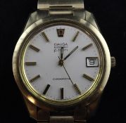 A gentleman`s early 1970`s 9ct gold Omega Electronic chronometer wrist watch, with baton numerals