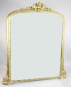 A Victorian gilt overmantel mirror, with shell and leaf crest and acanthus leaf corner brackets, W.