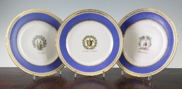 A set of eleven Sevres `hard paste` blue ground dessert plates (Assiettes Unies), dated 1831 -