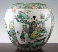 A Chinese famille verte ovoid jar, in Kangxi style, painted with panels of ladies and children and